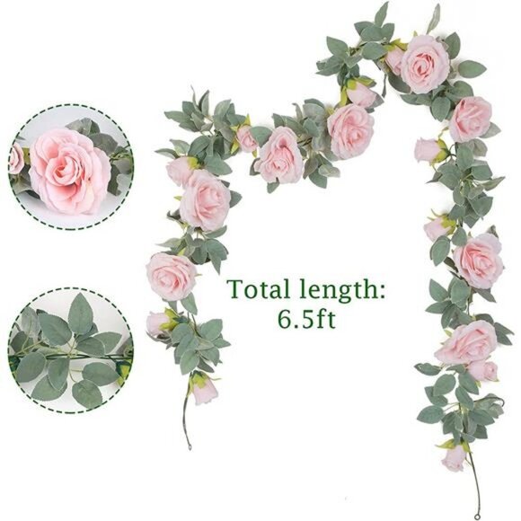 4Pcs (26 FT) Artificial Rose Vine Flower Garland (Pink) - Picture 1 of 16